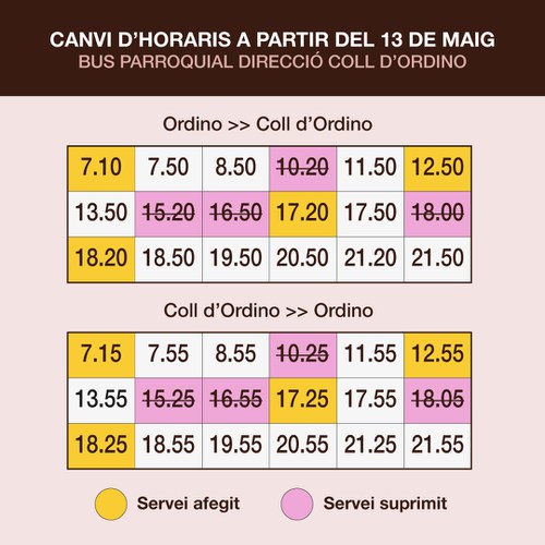El bus parroquial direcció al Coll d'Ordino canvia d'horaris a partir del dilluns 13 de maig